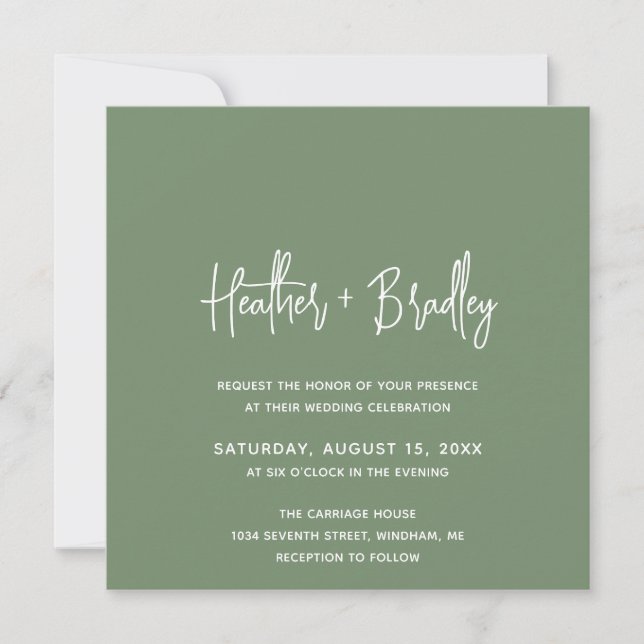 Minimalist Sage Green Modern Wedding Invitation (Front)