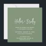 Minimalist Sage Green Modern Wedding Invitation<br><div class="desc">Modern square wedding invitation featuring a simple design with your names in an elegant script typography and your event details in a minimalist sans serif font. All design elements are in white over a deep sage green background. This chic wedding invitation works well for a summer or fall / autumn...</div>