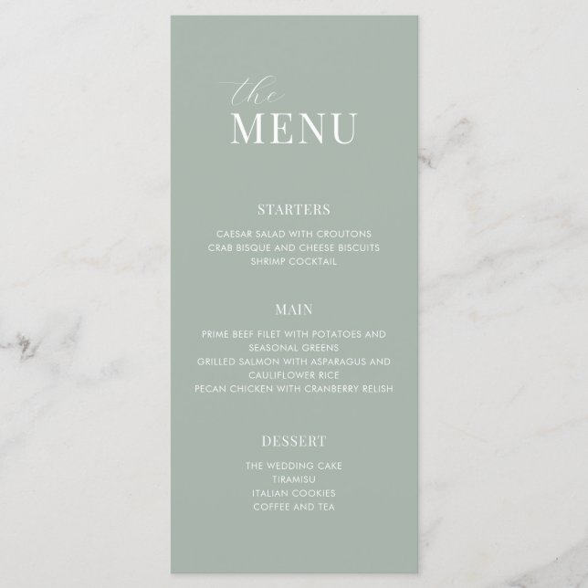 Minimalist Sage Green Modern Wedding Menu (Front)