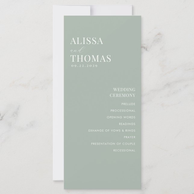 Minimalist Sage Green Modern Wedding Program (Front)