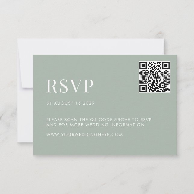 Minimalist Sage Green Modern Wedding RSVP Card (Front)