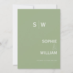 Minimalist Sage Green Monogram Ampersand Wedding Invitation