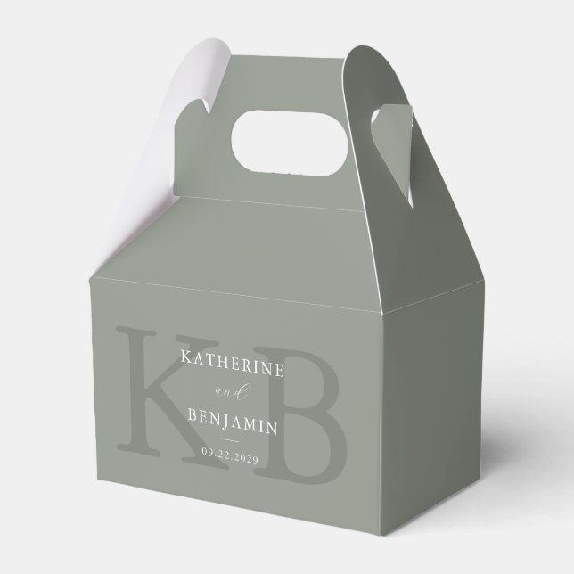 Minimalist Sage Green Monogram Modern Wedding Favour Box (Front Side)