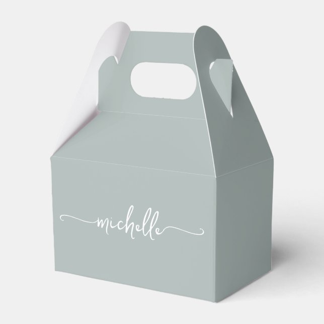 Minimalist Sage Green Monogram Name Script Favour Box (Front Side)