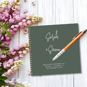 Minimalist Sage Green Moss Wedding Guest Notebook