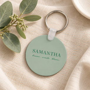 Minimalist Sage Green Name Uplifting Quote Key Ring