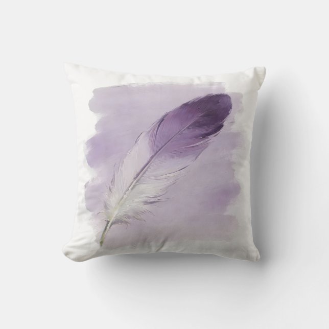Minimalist Sage Green Paint Stroke Feather Cushion (Front)