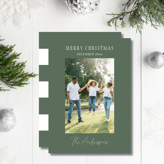 Minimalist Sage Green Photo Merry Christmas Holiday Card (Creator Uploaded)