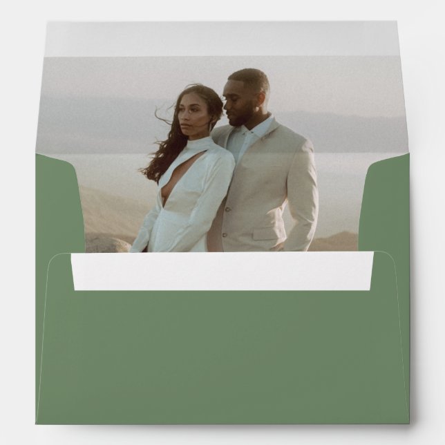 Minimalist Sage Green Photo Modern Wedding Envelope (Back (Bottom))
