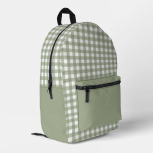 Minimalist Sage Green Plaid Pattern Printed Backpack