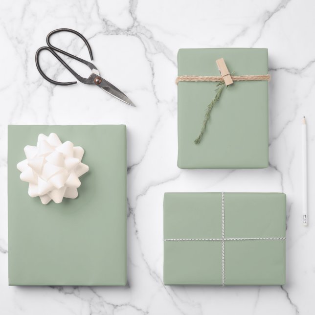 Minimalist Sage Green Plain Solid Colour  Wrapping Paper Sheet (Front)