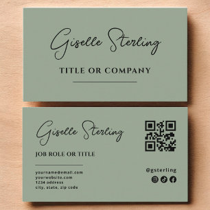 Minimalist Sage Green Professional Company QR Code Business Card
