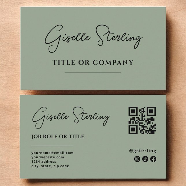 Minimalist Sage Green Professional Company QR Code Business Card (Creator Uploaded)
