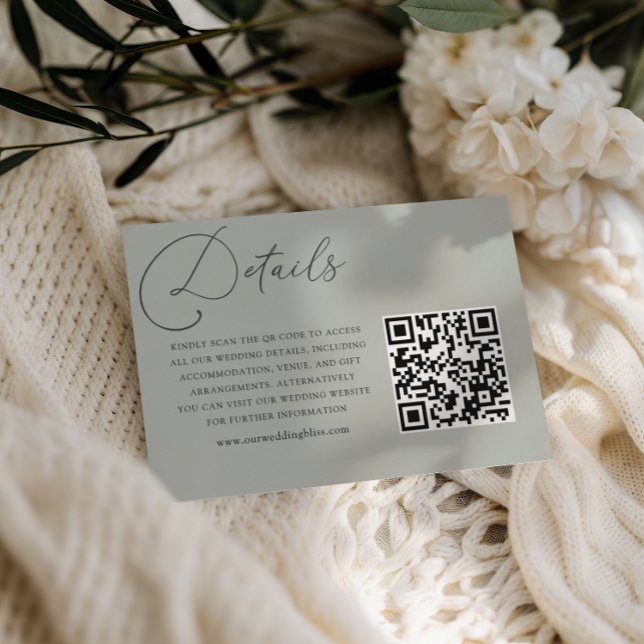 Minimalist Sage Green QR Code Wedding Details Enclosure Card (Creator Uploaded)