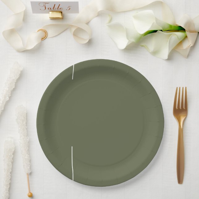 Minimalist Sage Green Round Paper Plate (Wedding)