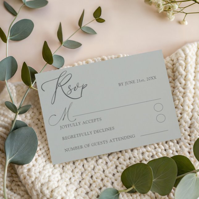 Minimalist Sage Green RSVP Typography Wedding Card (Creator Uploaded)
