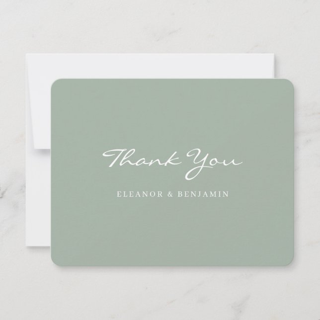 Minimalist Sage Green Script Lettering Wedding Thank You Card (Front)