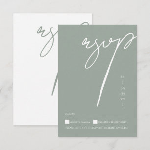 Minimalist Sage Green Script Typography Wedding RSVP Card