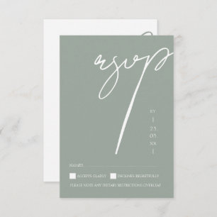 Minimalist Sage Green Script Typography Wedding RSVP Card