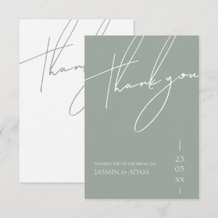 Minimalist Sage Green Script Typography Wedding Thank You Card