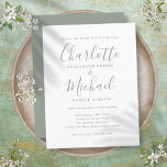 Minimalist Sage Green Script Wedding Invitation<br><div class="desc">Featuring signature style names,  this elegant sage green wedding invitation postcard can be personalised with your information in chic lettering. Designed by Thisisnotme©</div>