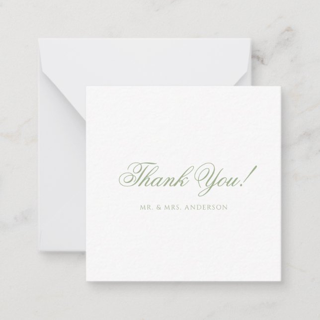 Minimalist Sage Green Script Wedding Thank You Card (Front)
