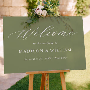 Minimalist Sage Green Script Wedding Welcome Sign