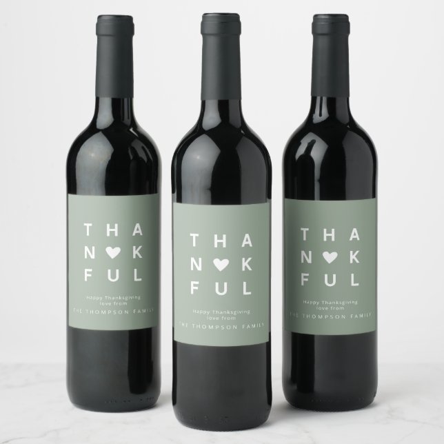 Minimalist Sage Green Thanksgiving Custom  Wine Label (Bottles)