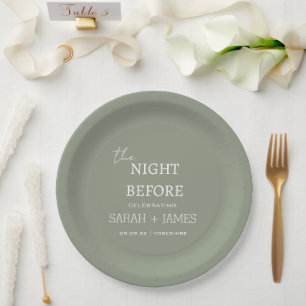 Minimalist Sage Green the Night Before Wedding  Paper Plate