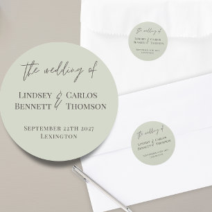 Minimalist sage green The wedding of - names Classic Round Sticker