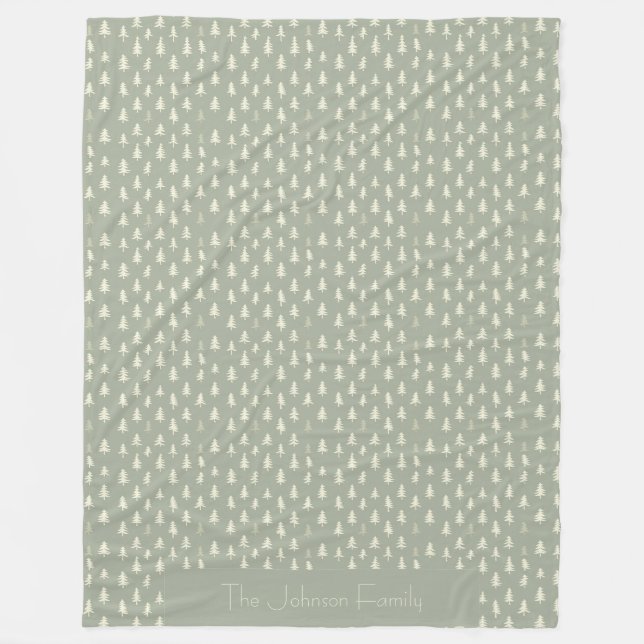 Minimalist Sage Green Tree Name Fleece Blanket (Front)