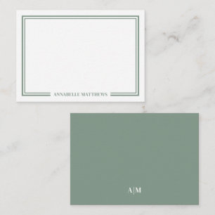 Minimalist Sage Green Two Border Monogram Card