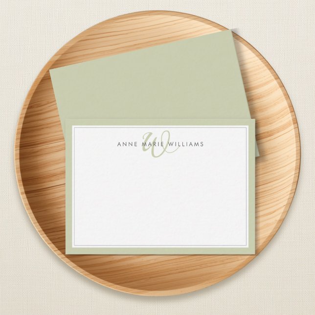 Minimalist Sage Green Two Border Monogram Card (Creator Uploaded)