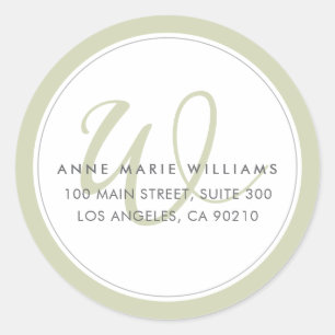 Minimalist Sage Green Two Border Monogram Classic Round Sticker