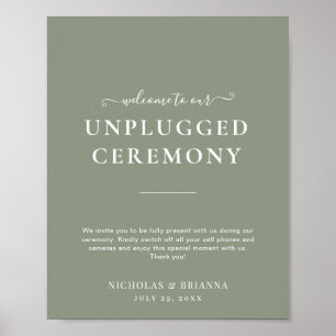 Minimalist Sage Green Unplugged Boho Wedding Poster