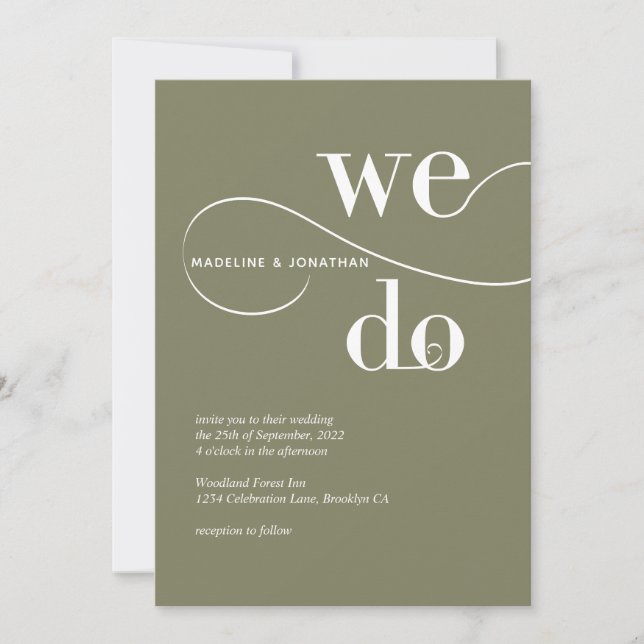 Minimalist Sage Green We Do Calligraphy Wedding Invitation (Front)