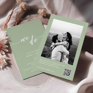 Minimalist Sage Green We Do QR Code Photo Wedding Invitation