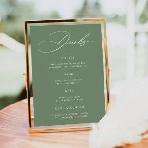 Minimalist Sage Green Wedding Bar Menu  Poster