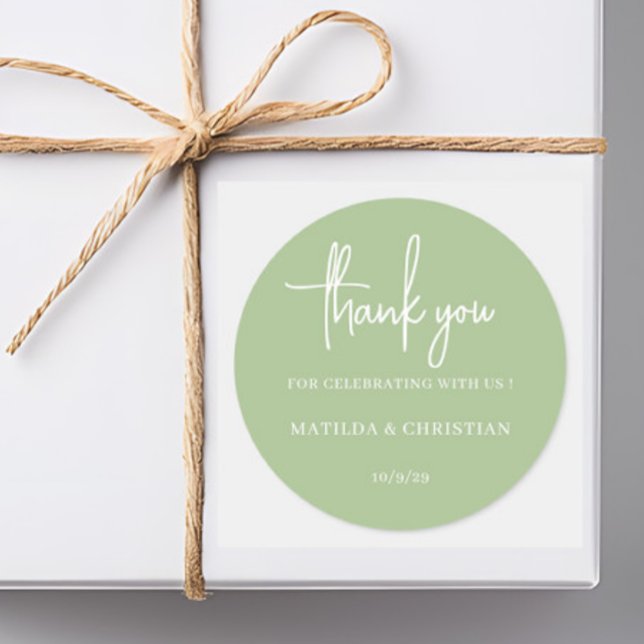 Minimalist Sage Green Wedding  Classic Round Sticker (Creator Uploaded)