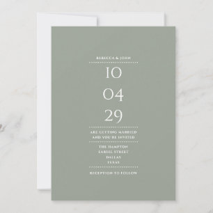 Minimalist Sage Green Wedding Date All In One Invitation