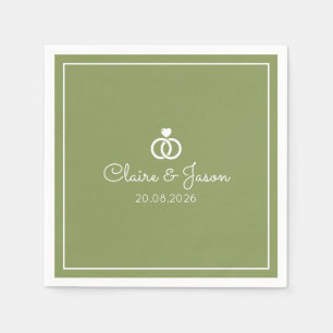 Minimalist Sage Green Wedding Interlocking Rings  Napkin