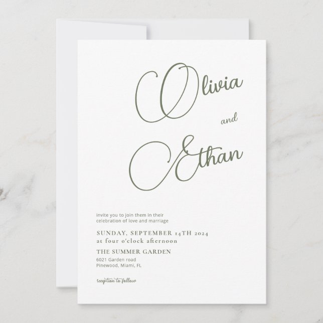 Minimalist Sage Green Wedding Invitation  (Front)