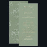 Minimalist Sage Green Wedding Menu Card<br><div class="desc">Add an elegant touch to your reception tables with this minimalist sage green wedding menu card featuring refined typography and a soft botanical design. The rich olive background paired with delicate cream lettering creates a timeless and sophisticated look that complements modern, garden, and nature-inspired weddings. The back of the menu...</div>