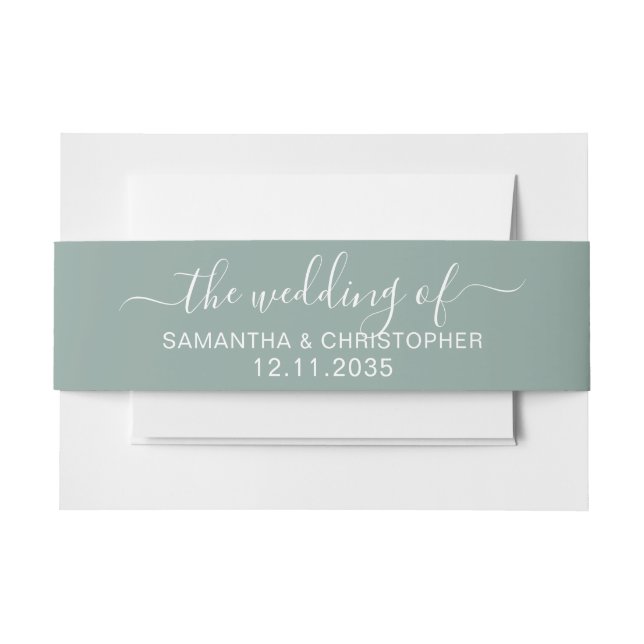 Minimalist Sage Green Wedding of Invitation Belly Band (Front Example)