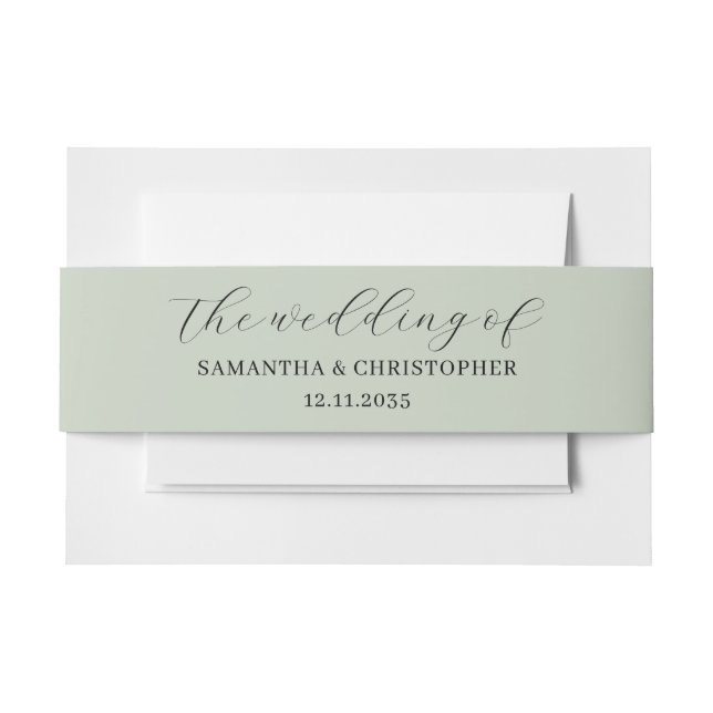 Minimalist Sage Green Wedding of  Invitation Belly Band (Front Example)