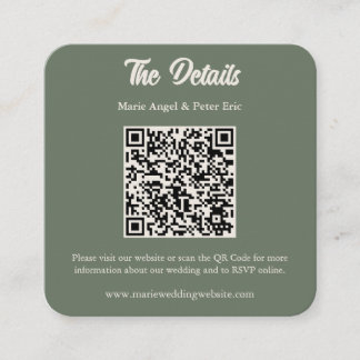 Minimalist Sage Green Wedding QR Code Enclosure Square Business Card