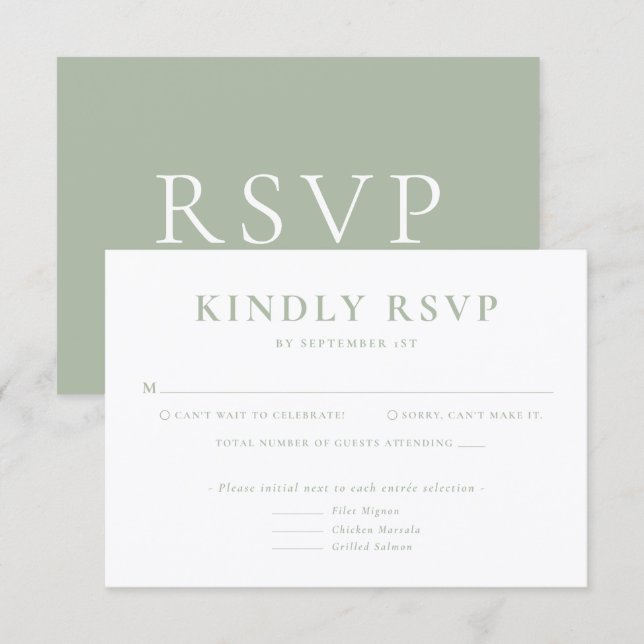 Minimalist Sage Green Wedding RSVP Card (Front/Back)