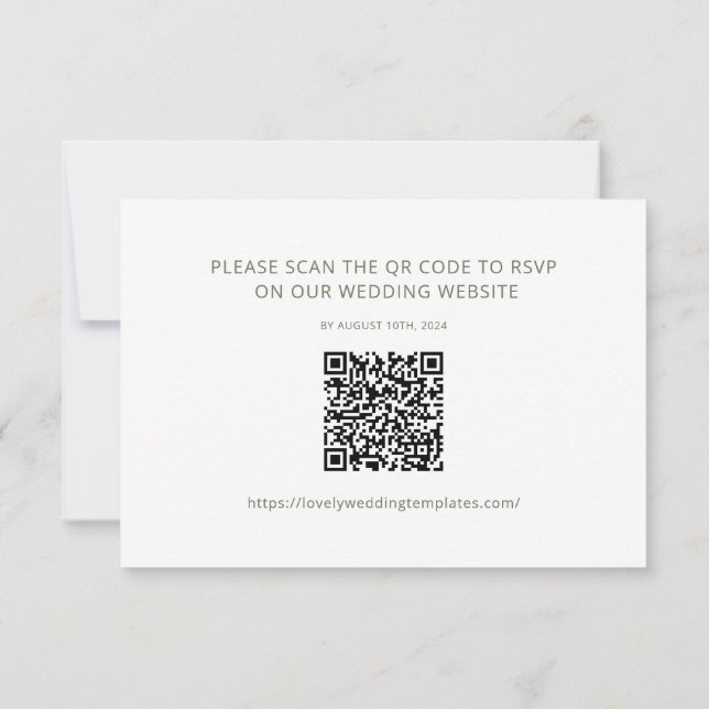 Minimalist Sage Green Wedding RSVP QR Code Card (Back)