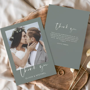 Minimalist Sage Green Wedding Thank You Photo Card