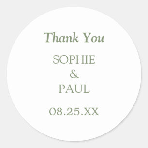 Minimalist Sage Green Wedding Thank You Sticker
